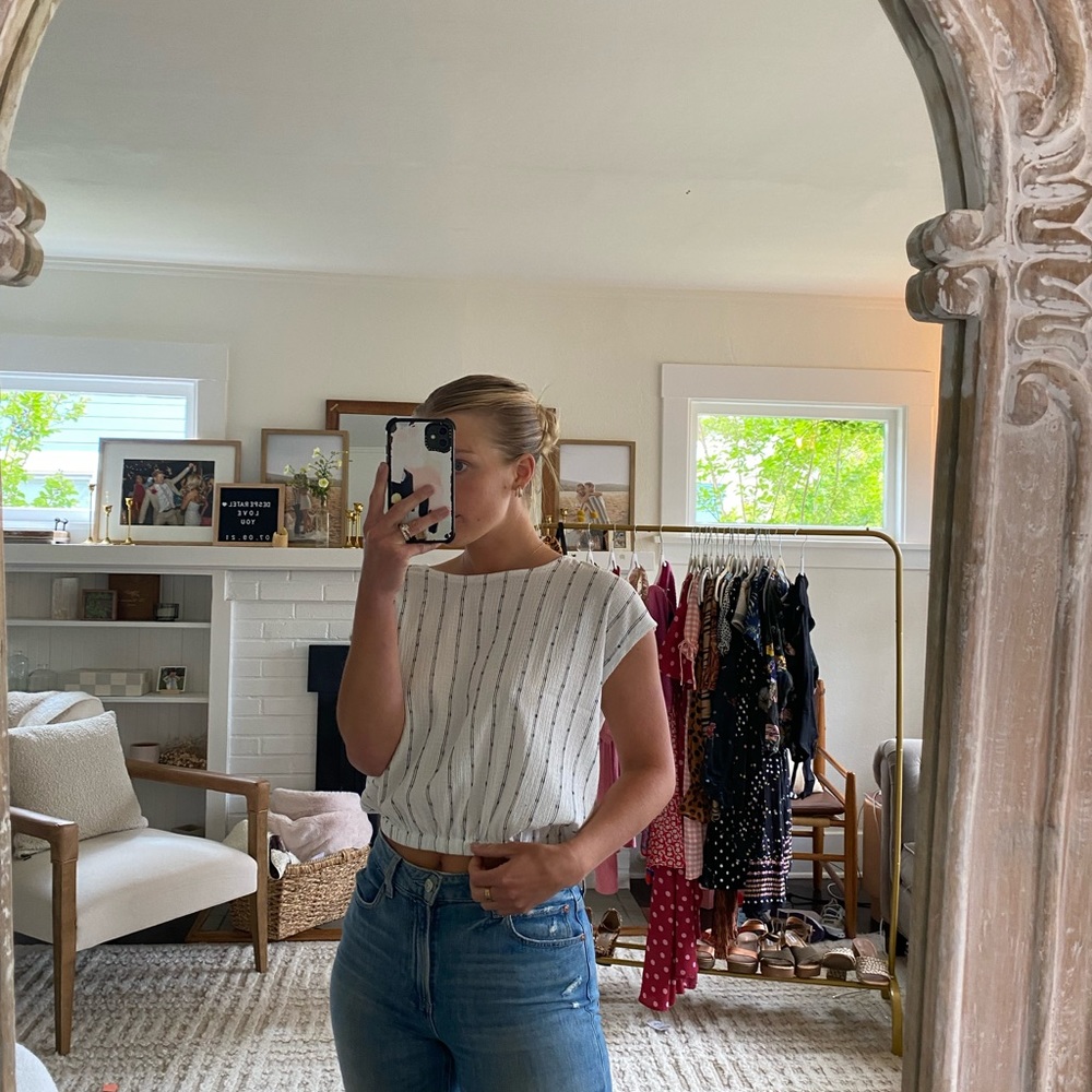 Madewell Per Se Top in Dot Top Fabric Bright Ivory XS — NEW WITH TAGS